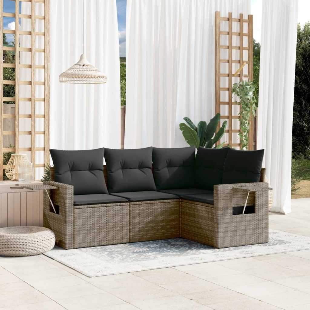 sofasæt til haven 4 dele med hynder polyrattan grå