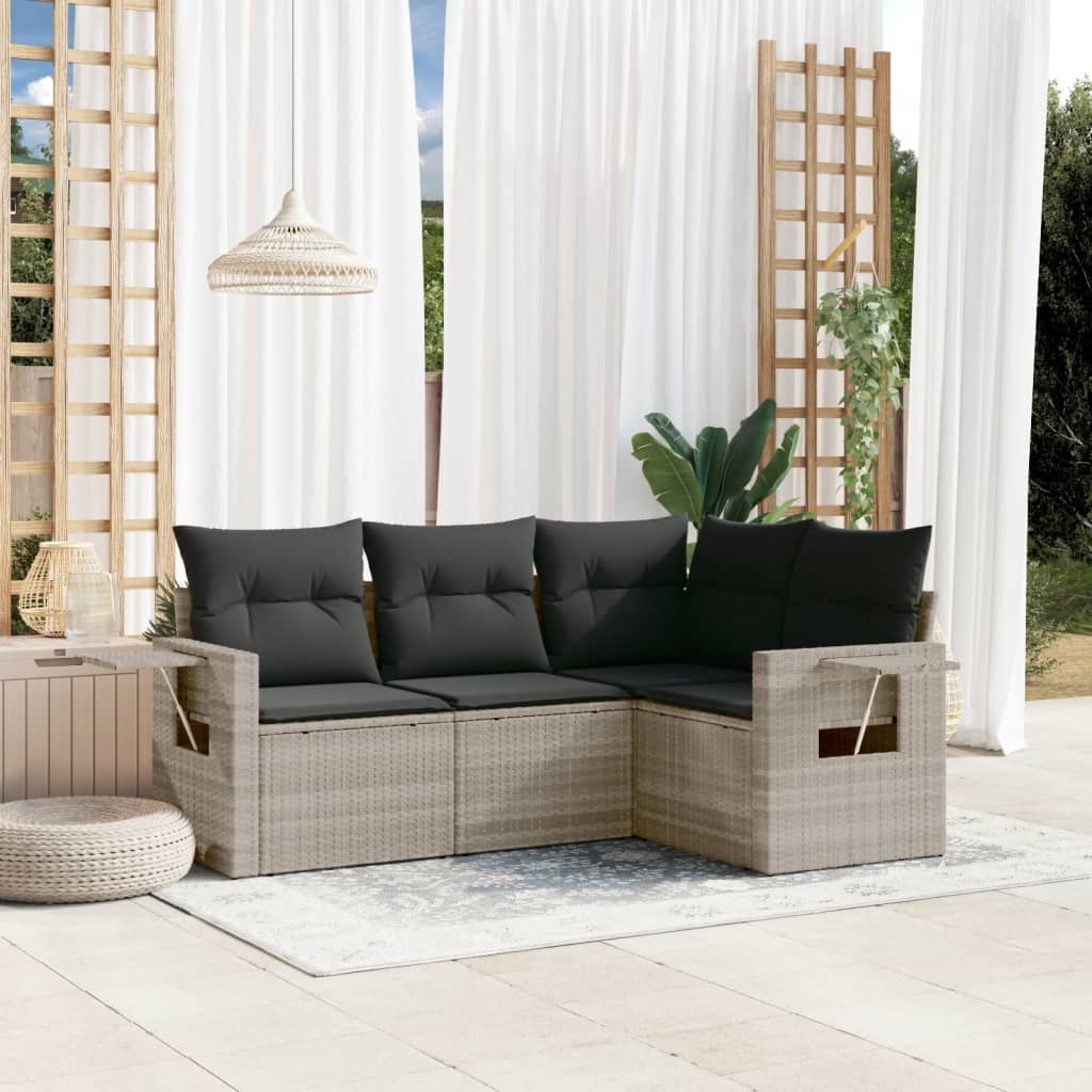 sofasæt til haven 4 dele med hynder polyrattan lysegrå