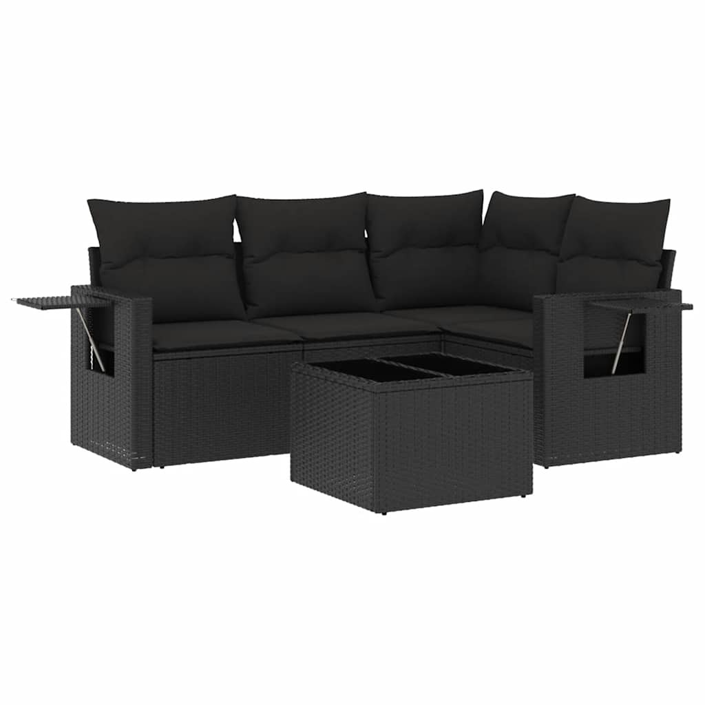 sofasæt til haven 5 dele med hynder polyrattan sort