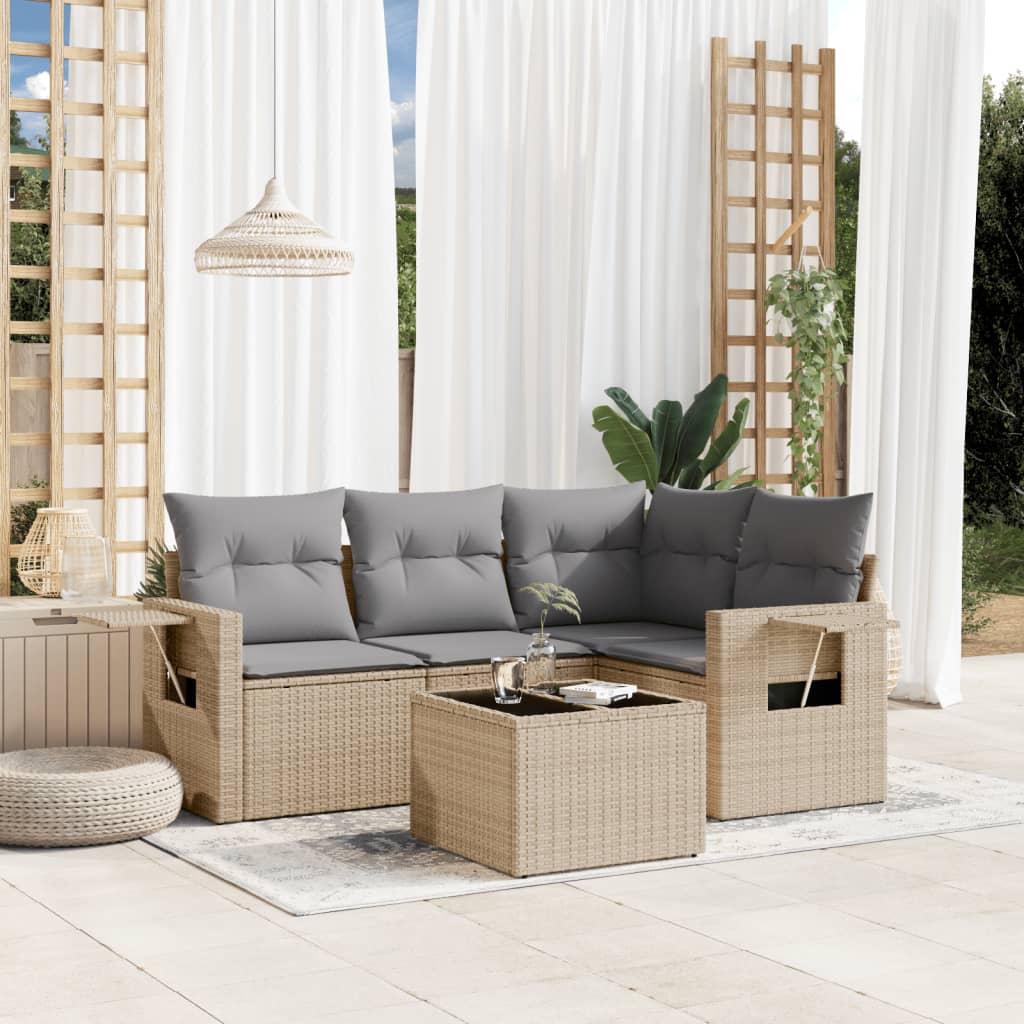 sofasæt til haven 5 dele med hynder polyrattan beige