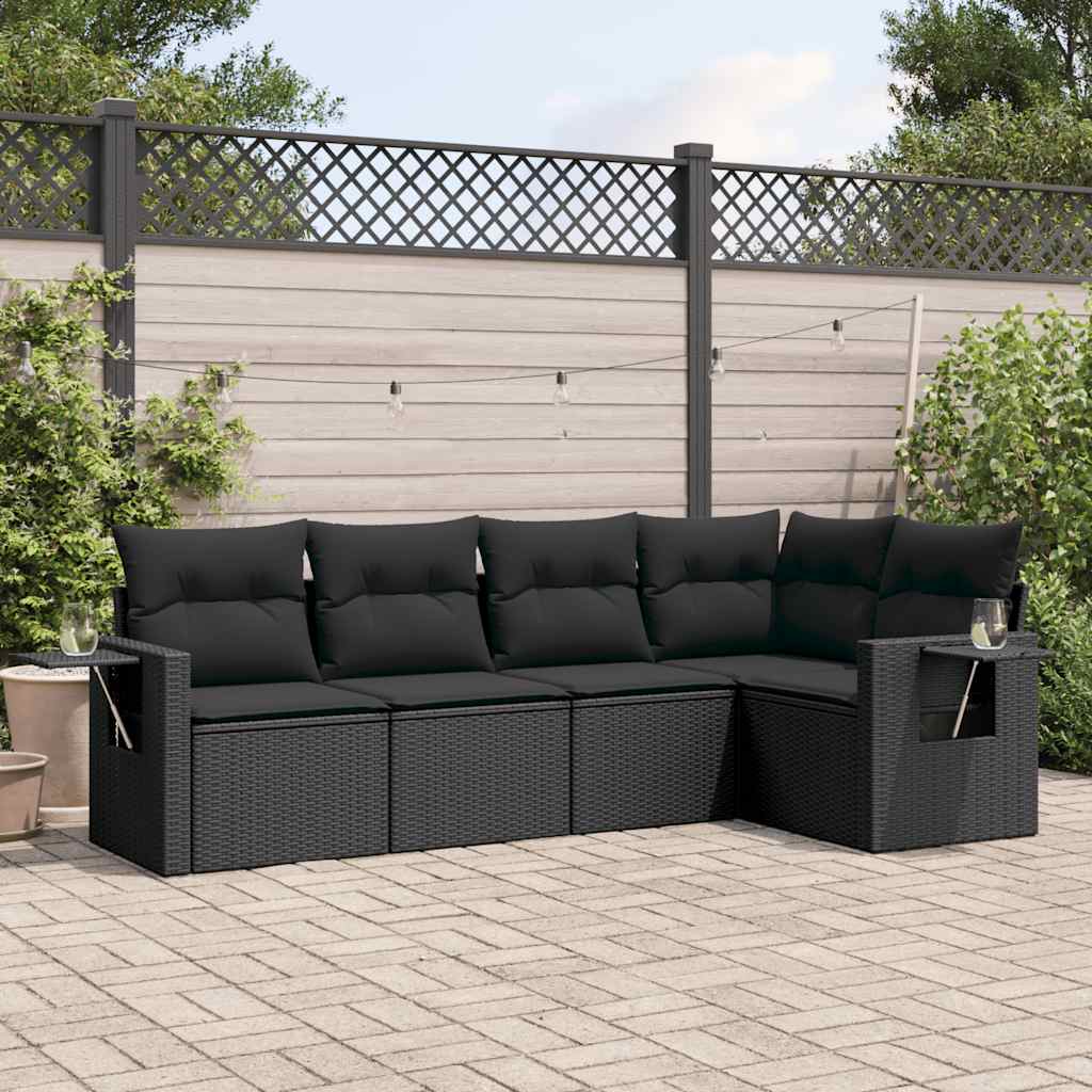 sofasæt til haven 5 dele med hynder polyrattan sort