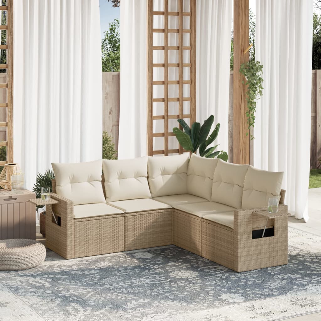 sofasæt til haven 5 dele med hynder polyrattan beige
