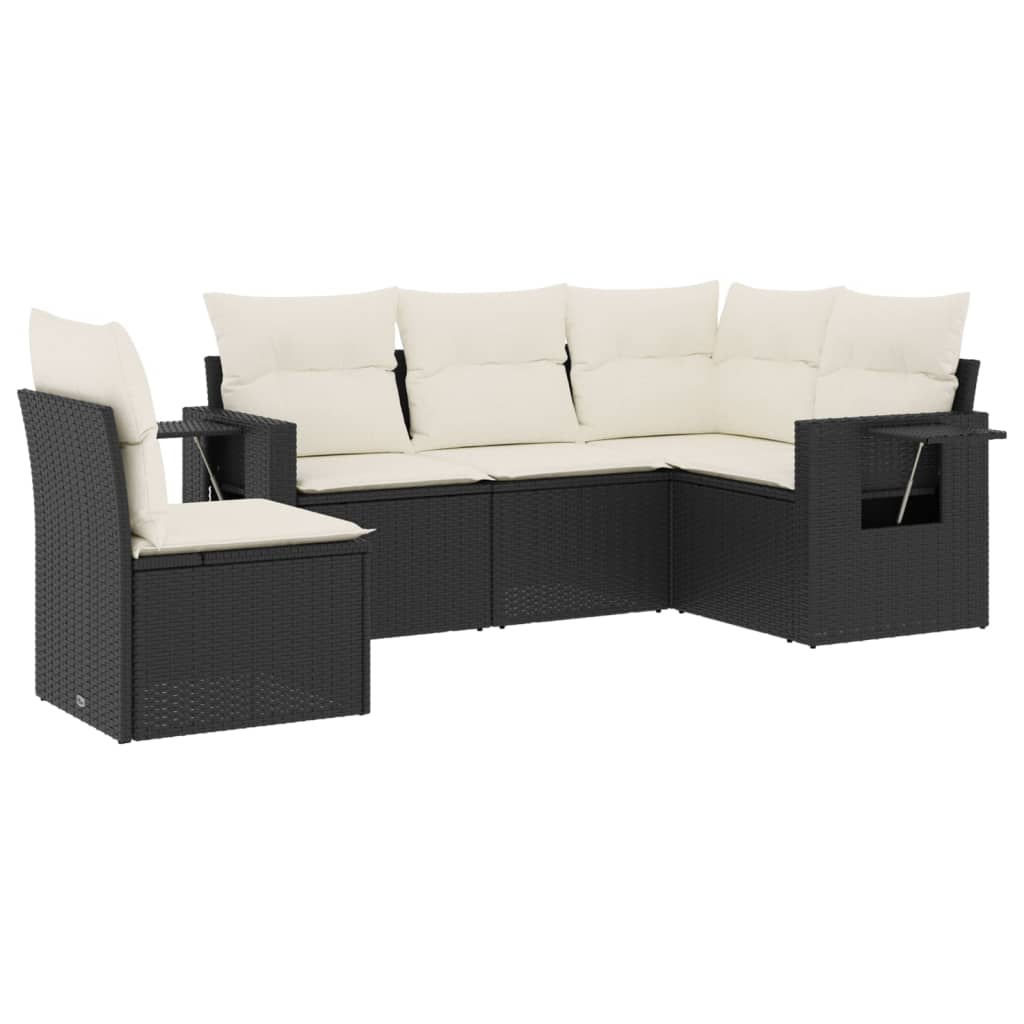 sofasæt til haven 5 dele med hynder polyrattan sort