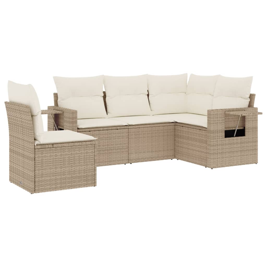 sofasæt til haven 5 dele med hynder polyrattan beige