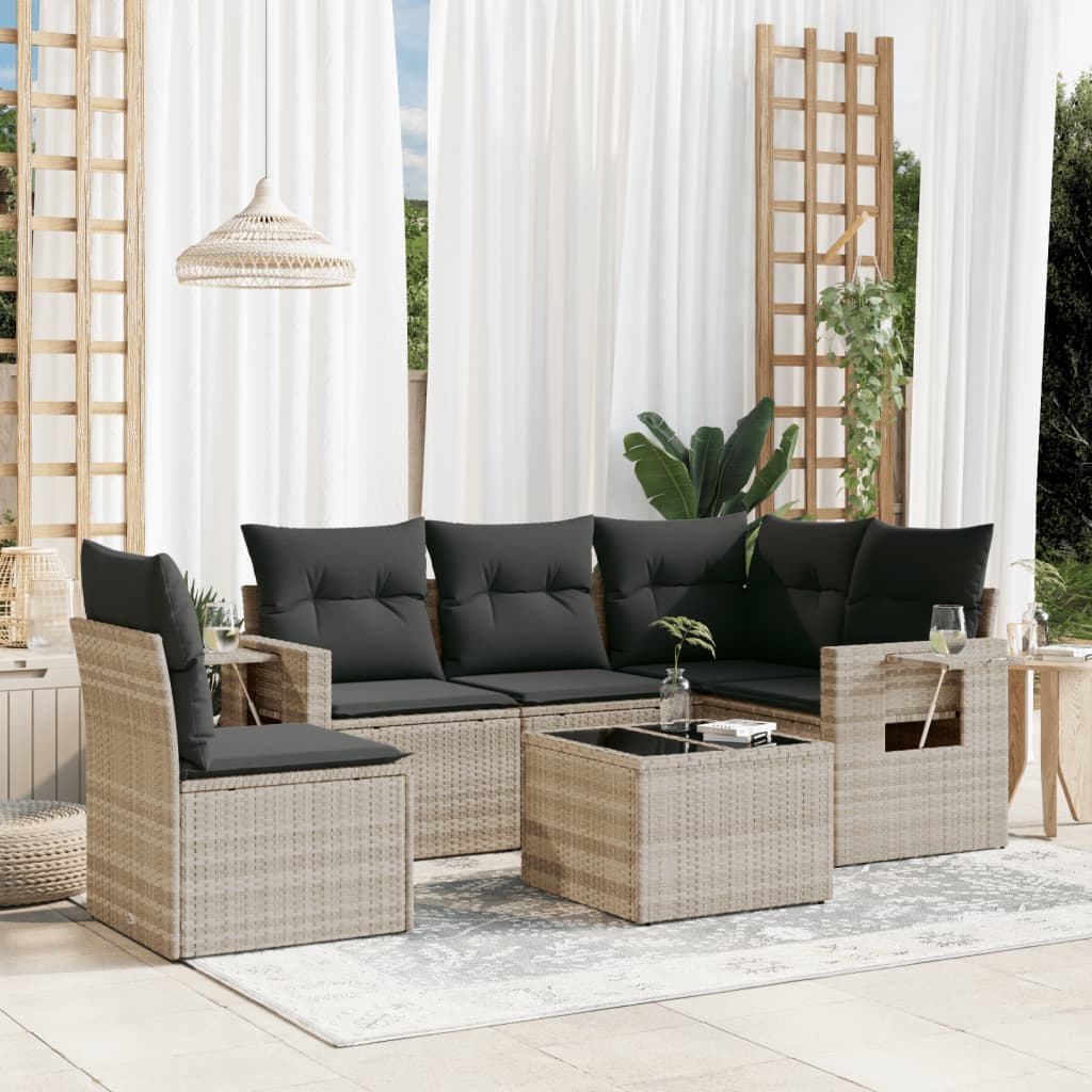 sofasæt til haven 6 dele med hynder polyrattan lysegrå