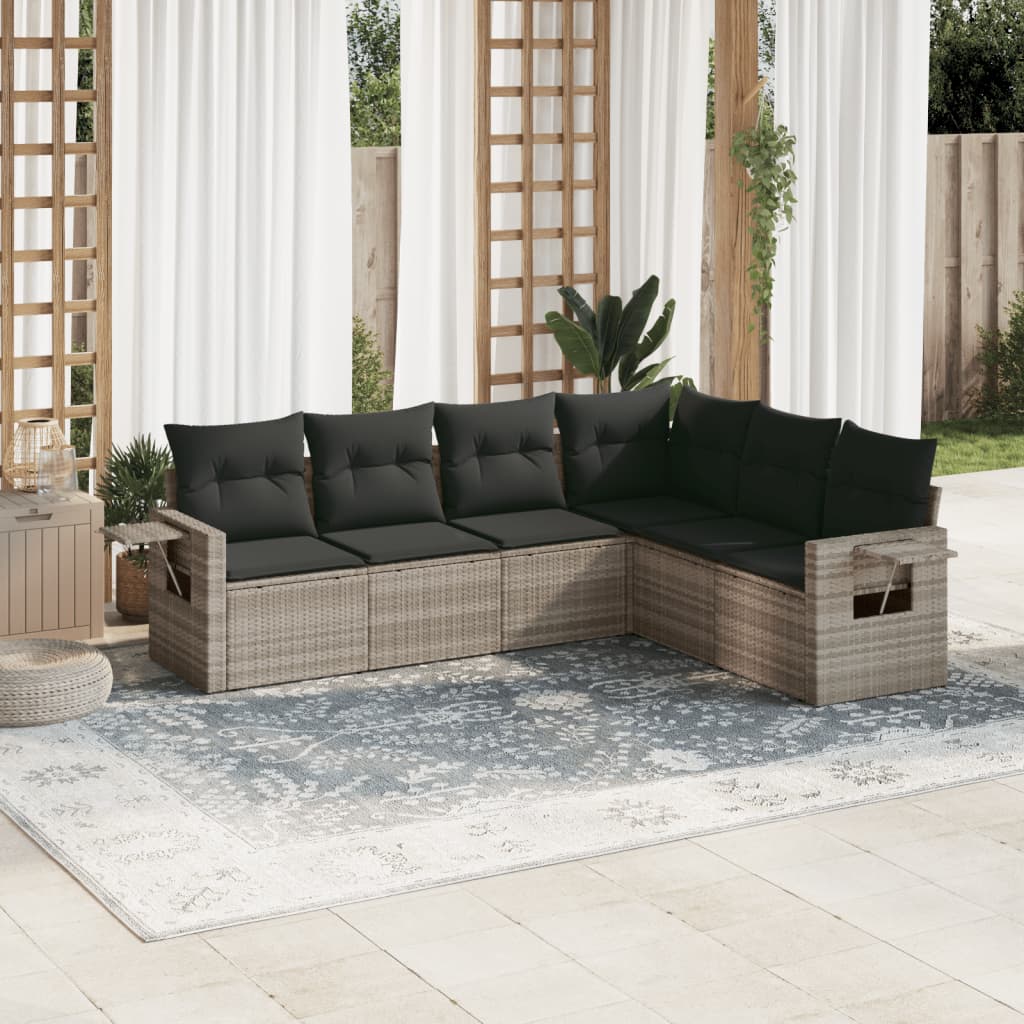 sofasæt til haven 6 dele med hynder polyrattan lysegrå