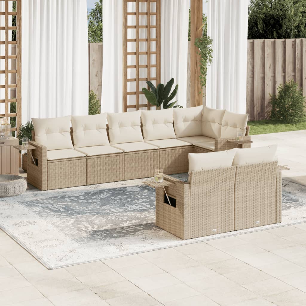 sofasæt til haven 8 dele med hynder polyrattan beige