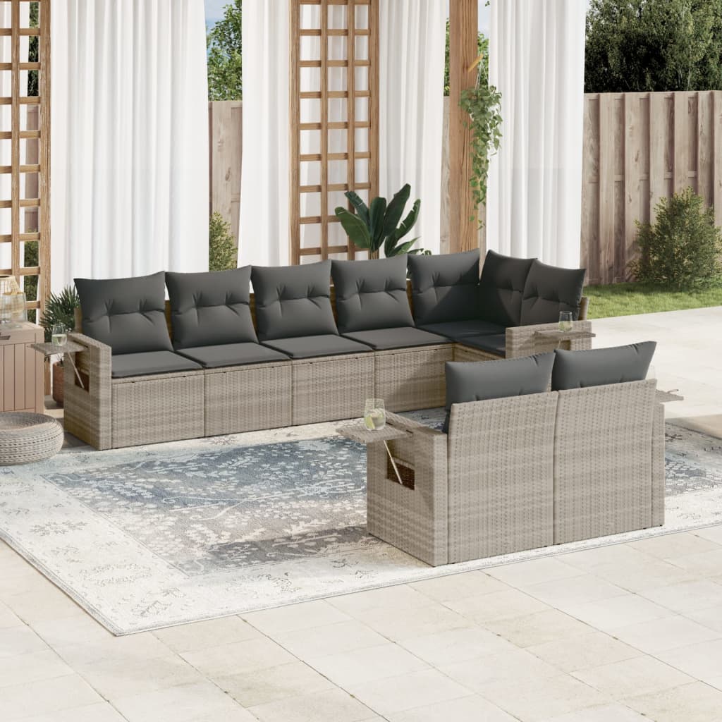 sofasæt til haven 8 dele med hynder polyrattan lysegrå