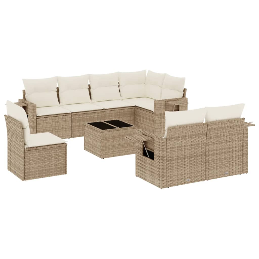 sofasæt til haven 9 dele med hynder polyrattan beige