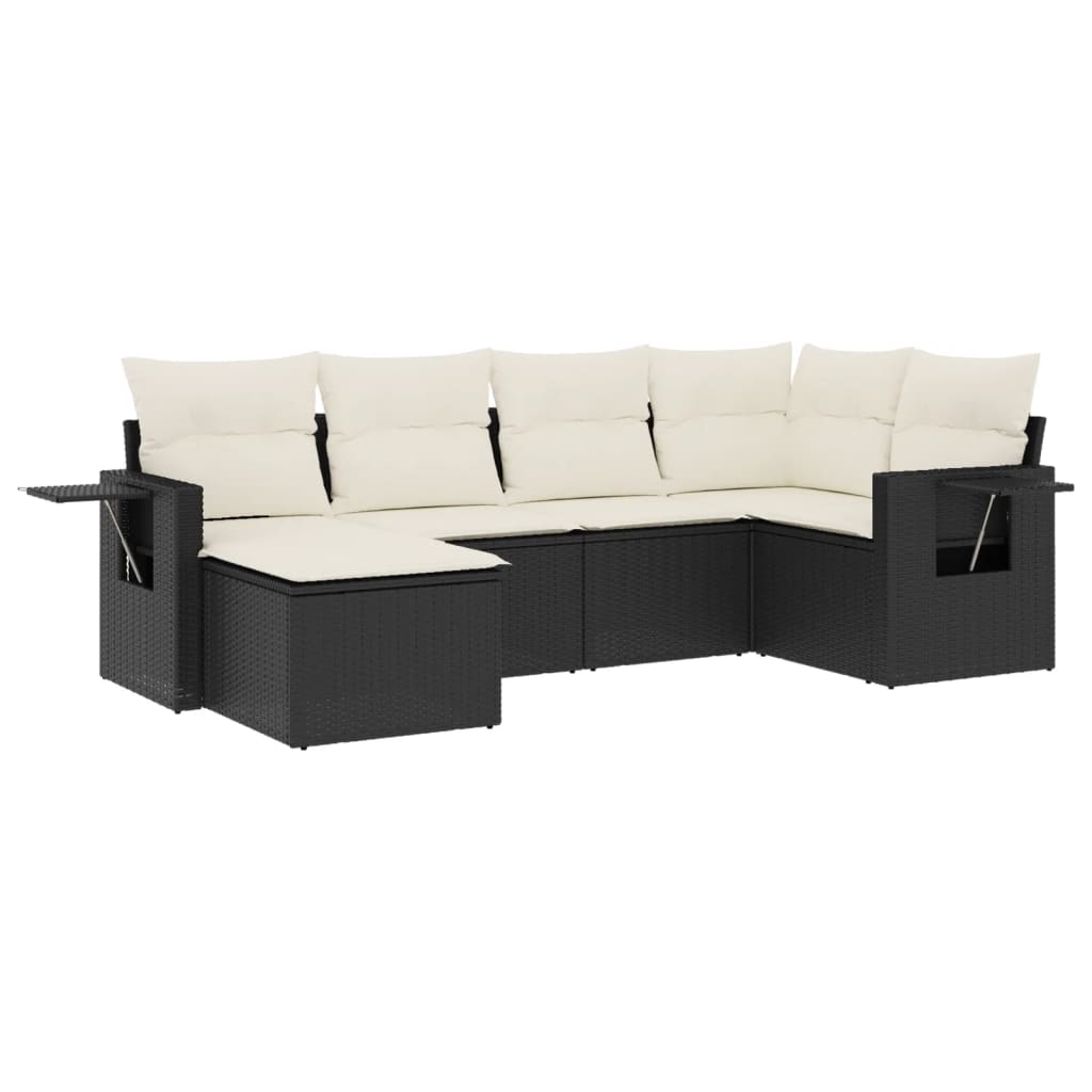 sofasæt til haven 6 dele med hynder polyrattan sort