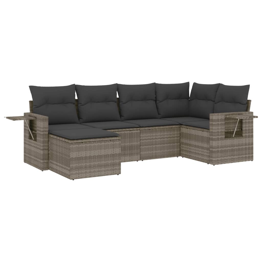 sofasæt til haven 6 dele med hynder polyrattan lysegrå