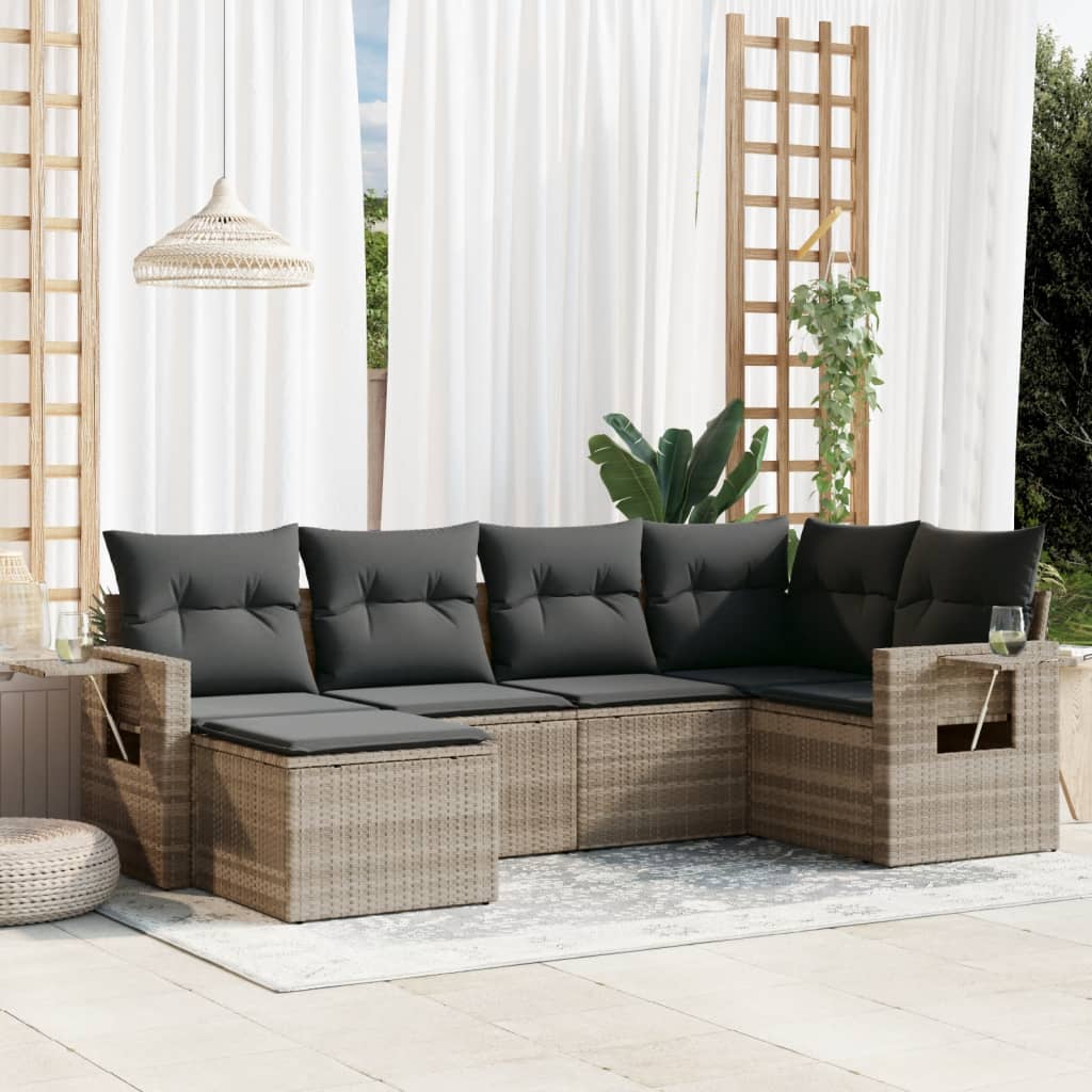 sofasæt til haven 6 dele med hynder polyrattan lysegrå