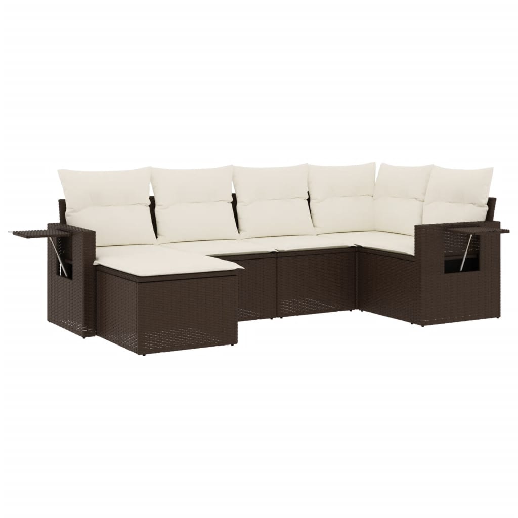 sofasæt til haven 6 dele med hynder polyrattan brun