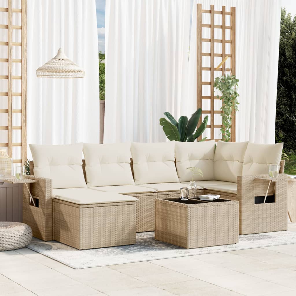 sofasæt til haven 7 dele med hynder polyrattan beige