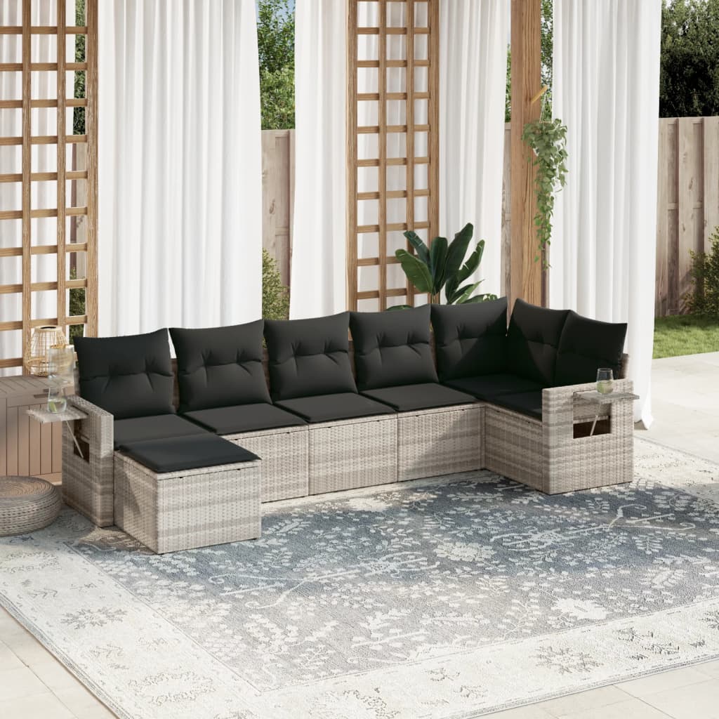 sofasæt til haven 7 dele med hynder polyrattan lysegrå