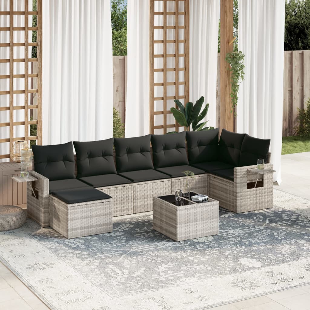 sofasæt til haven 8 dele med hynder polyrattan lysegrå