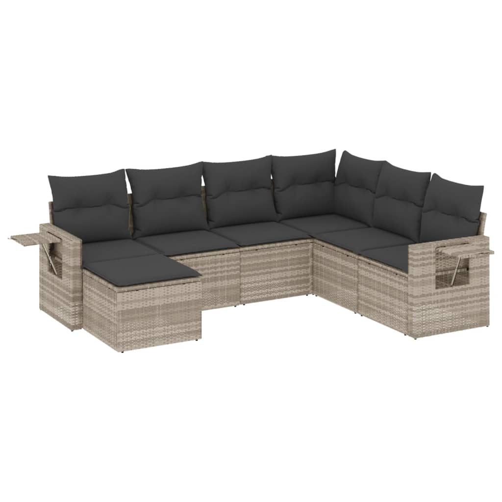 sofasæt til haven 7 dele med hynder polyrattan lysegrå
