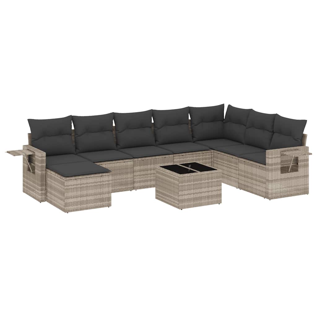 sofasæt til haven 9 dele med hynder polyrattan lysegrå