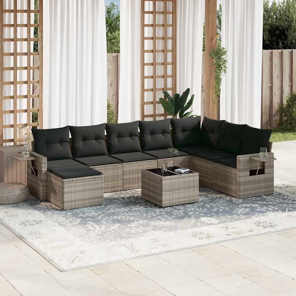 sofasæt til haven 9 dele med hynder polyrattan lysegrå