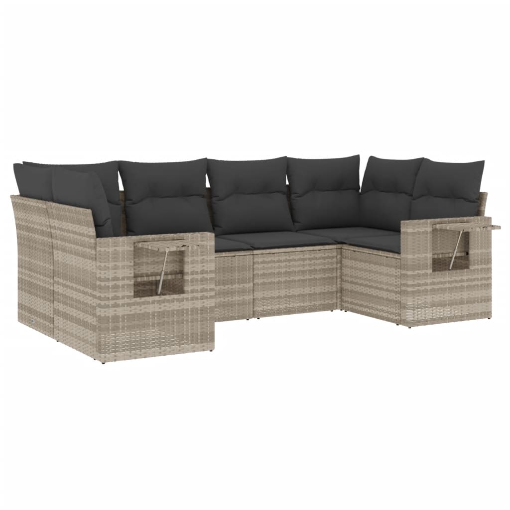 sofasæt til haven 6 dele med hynder polyrattan lysegrå