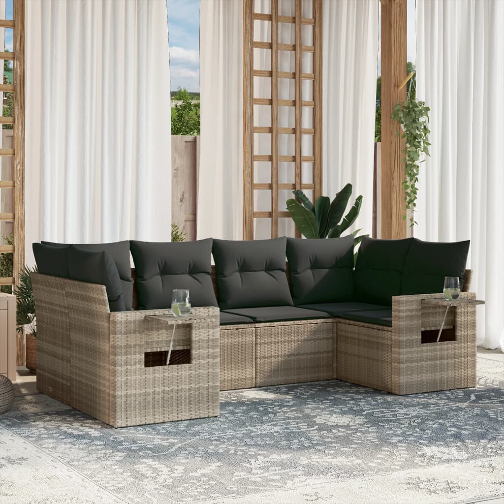 sofasæt til haven 6 dele med hynder polyrattan lysegrå