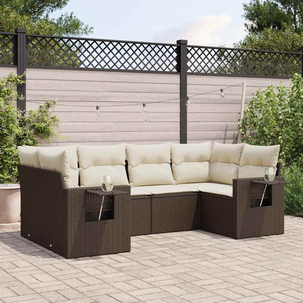 sofasæt til haven 6 dele med hynder polyrattan brun