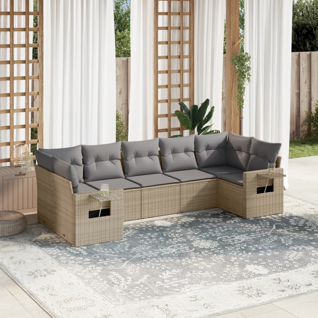 sofasæt til haven 7 dele med hynder polyrattan beige