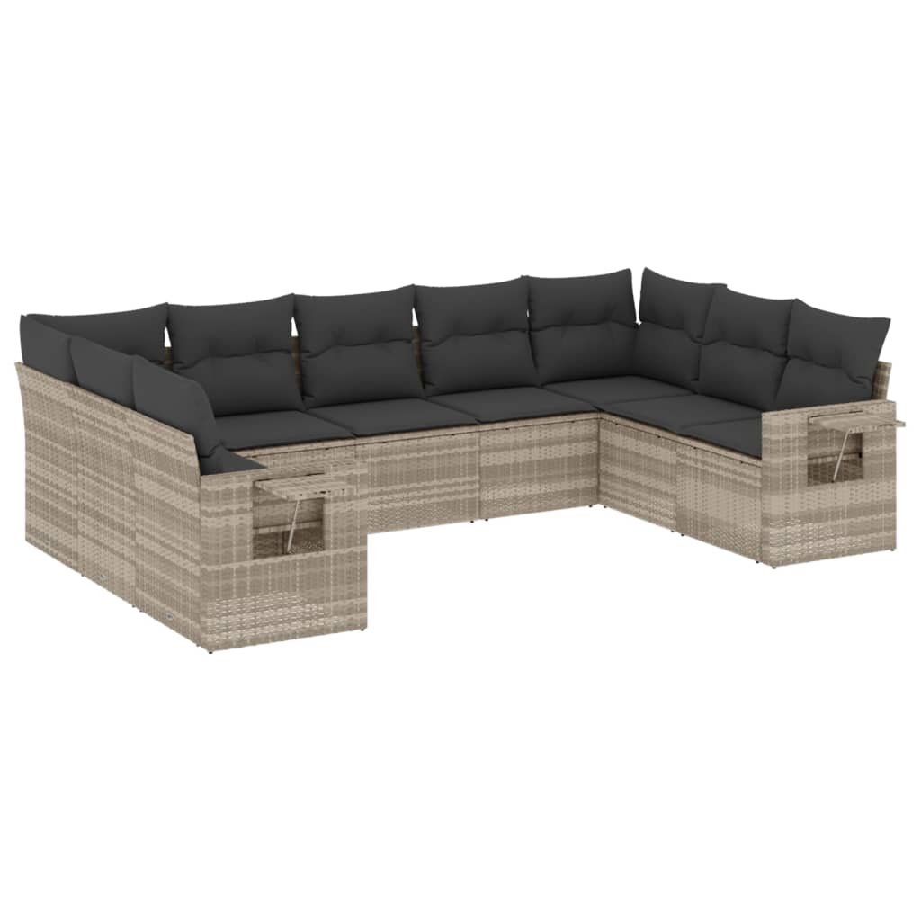 sofasæt til haven 9 dele med hynder polyrattan lysegrå