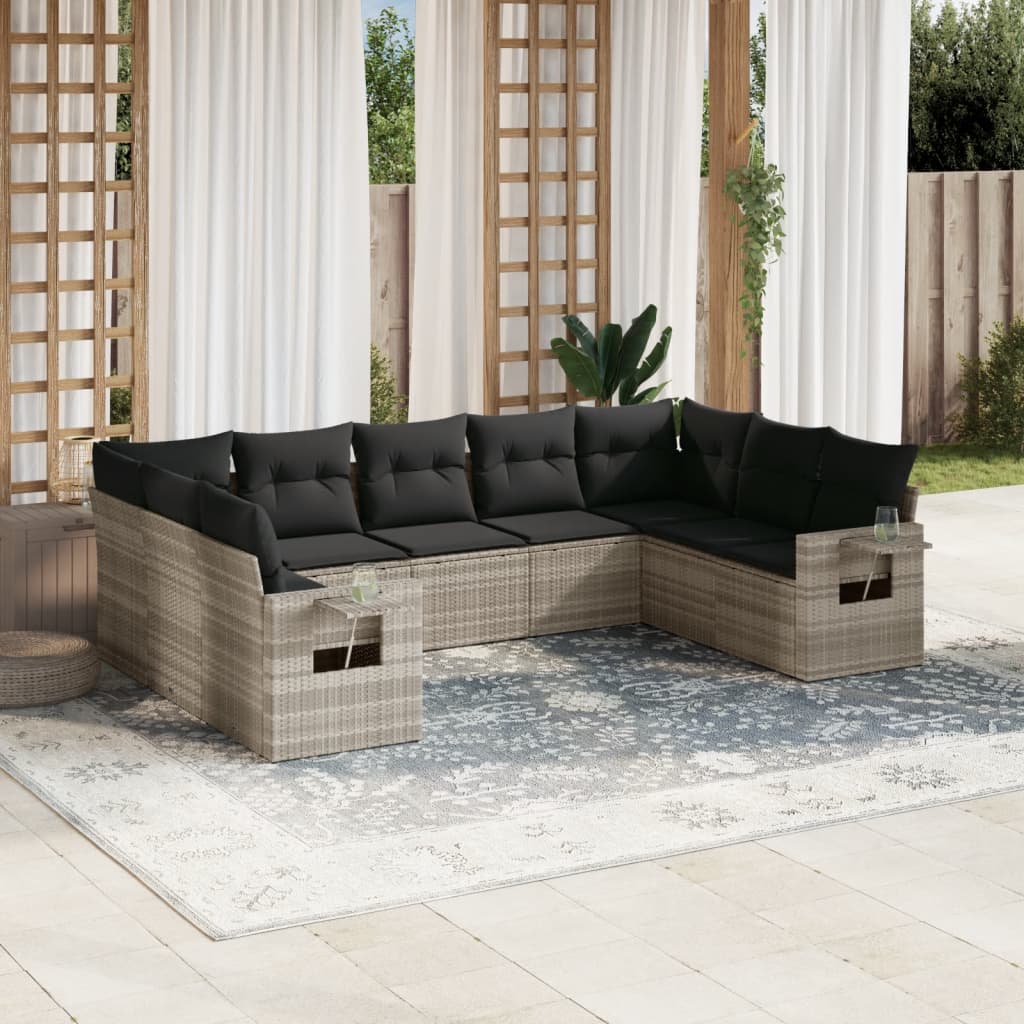 sofasæt til haven 9 dele med hynder polyrattan lysegrå