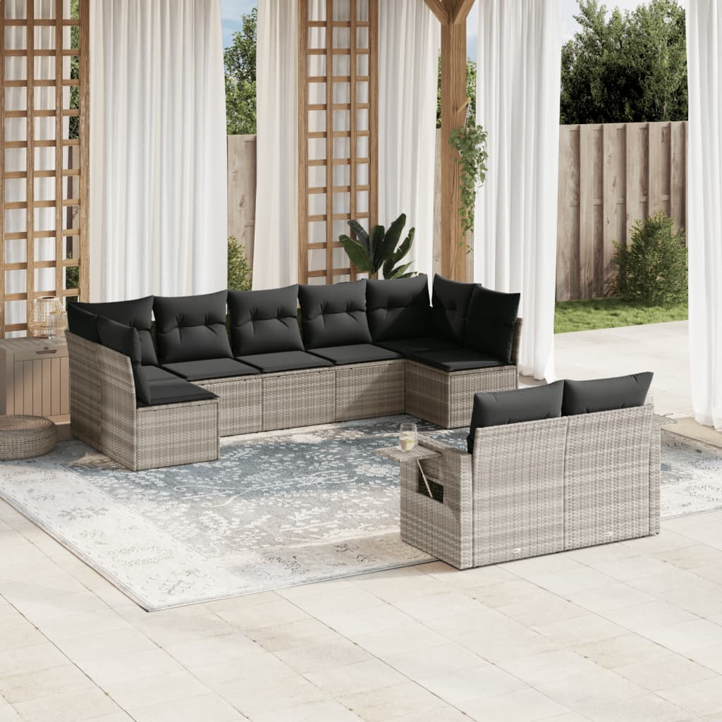 sofasæt til haven 9 dele med hynder polyrattan lysegrå