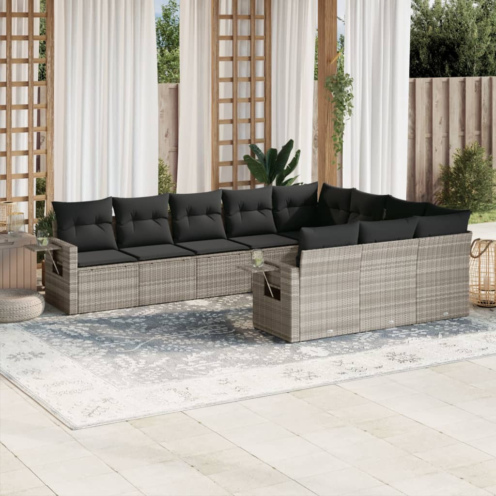sofasæt til haven 10 dele med hynder polyrattan lysegrå