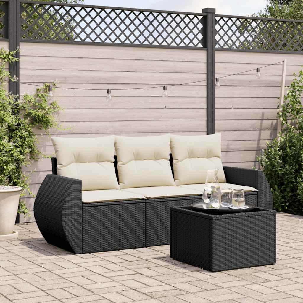 sofasæt til haven 4 dele med hynder polyrattan sort