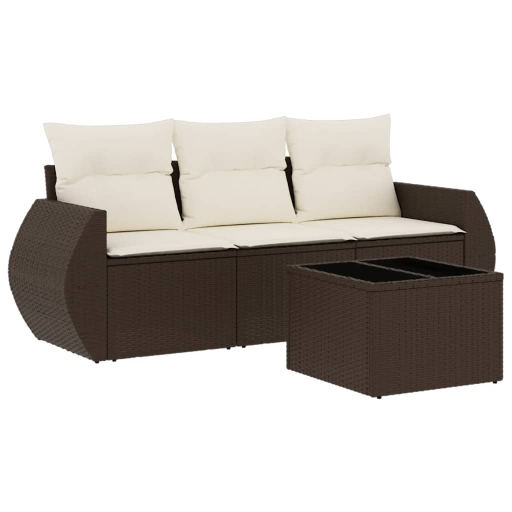 sofasæt til haven 4 dele med hynder polyrattan brun