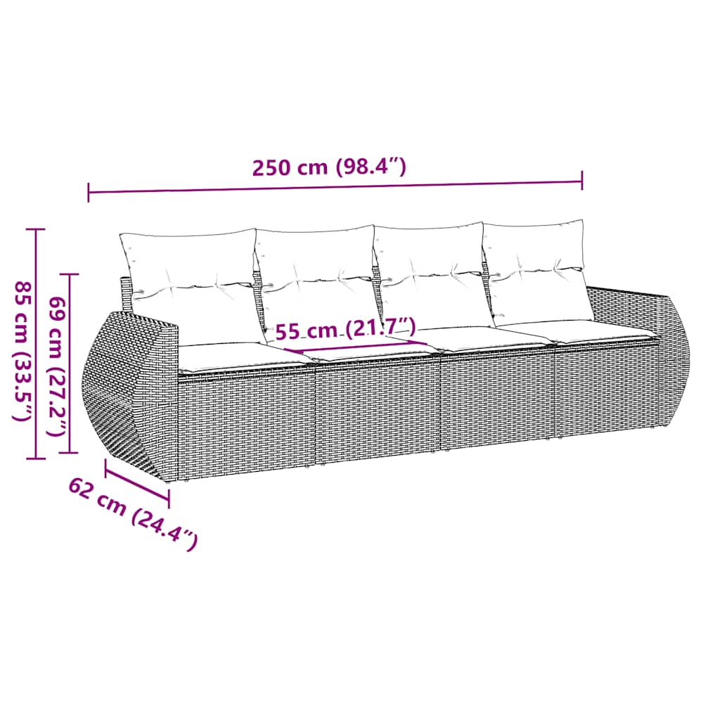 sofasæt til haven 4 dele med hynder polyrattan sort