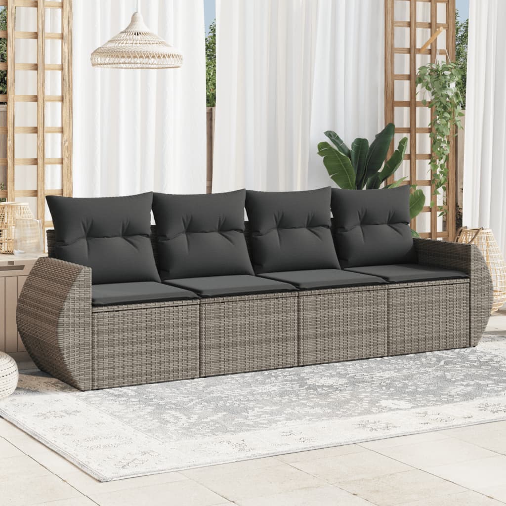 sofasæt til haven 4 dele med hynder polyrattan grå