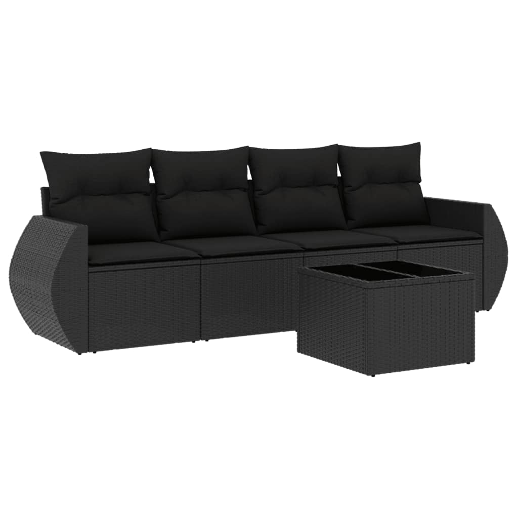 sofasæt til haven 5 dele med hynder polyrattan sort