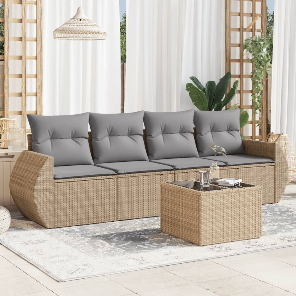 sofasæt til haven 5 dele med hynder polyrattan beige