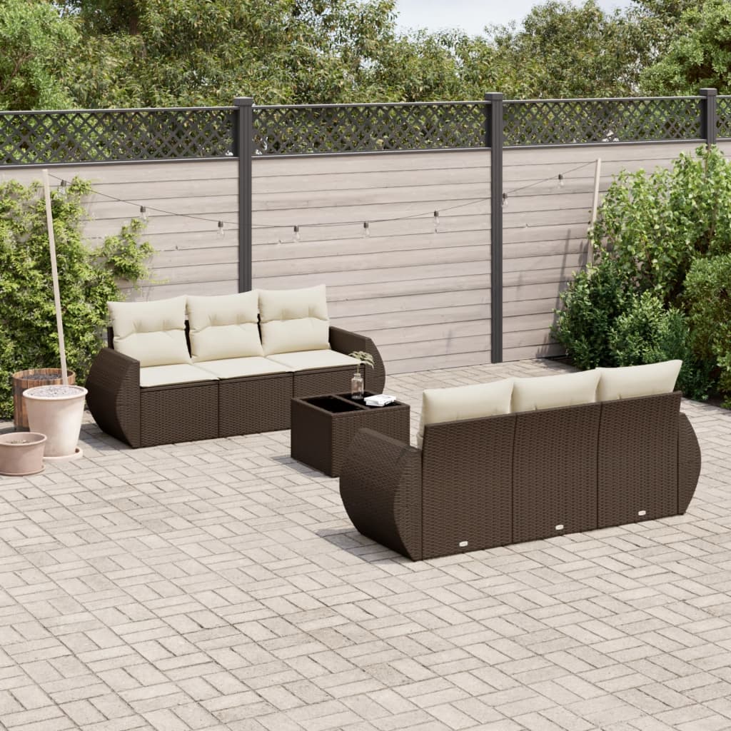 sofasæt til haven 7 dele med hynder polyrattan brun