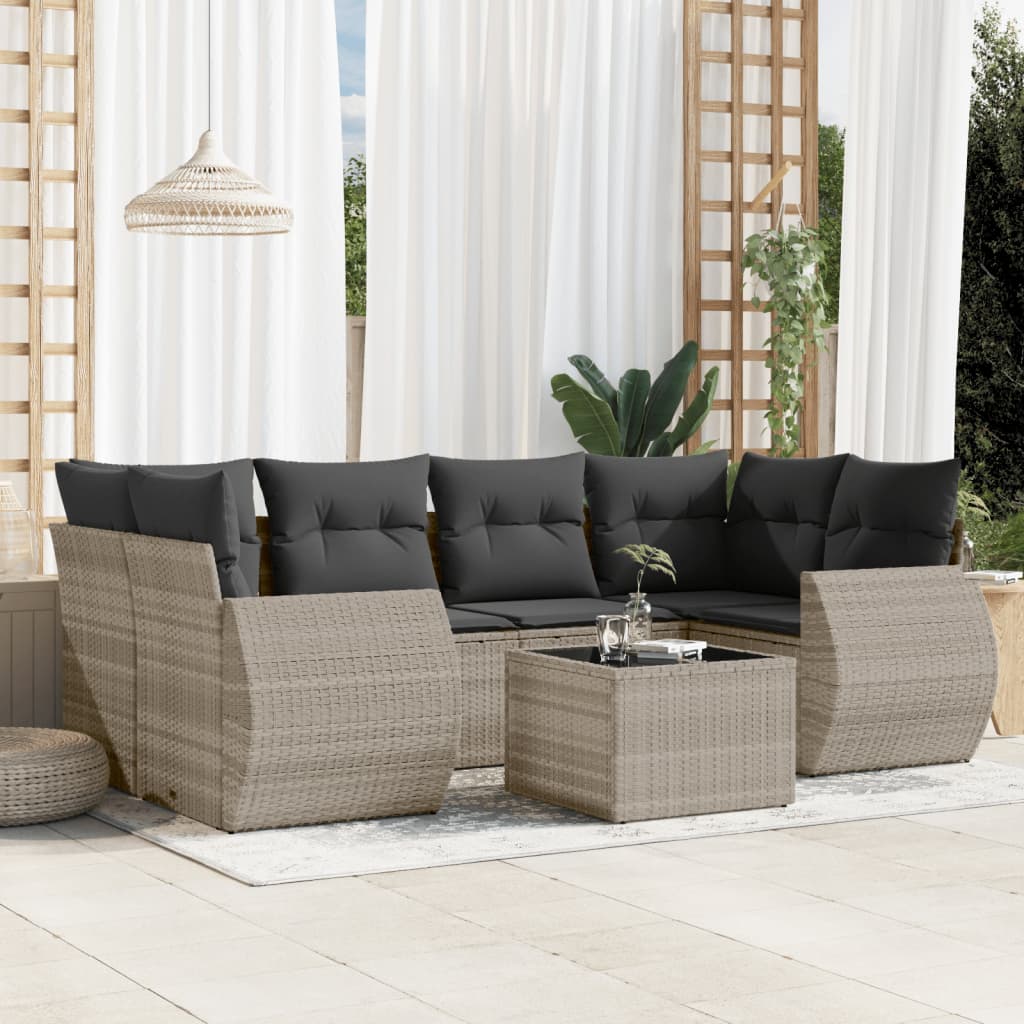 sofasæt til haven 7 dele med hynder polyrattan lysegrå