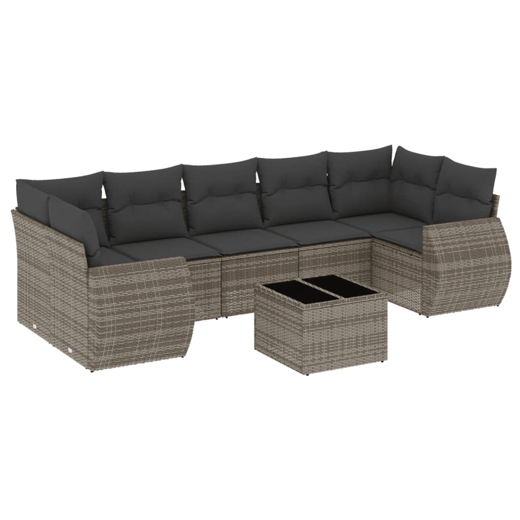 sofasæt til haven 8 dele med hynder polyrattan grå