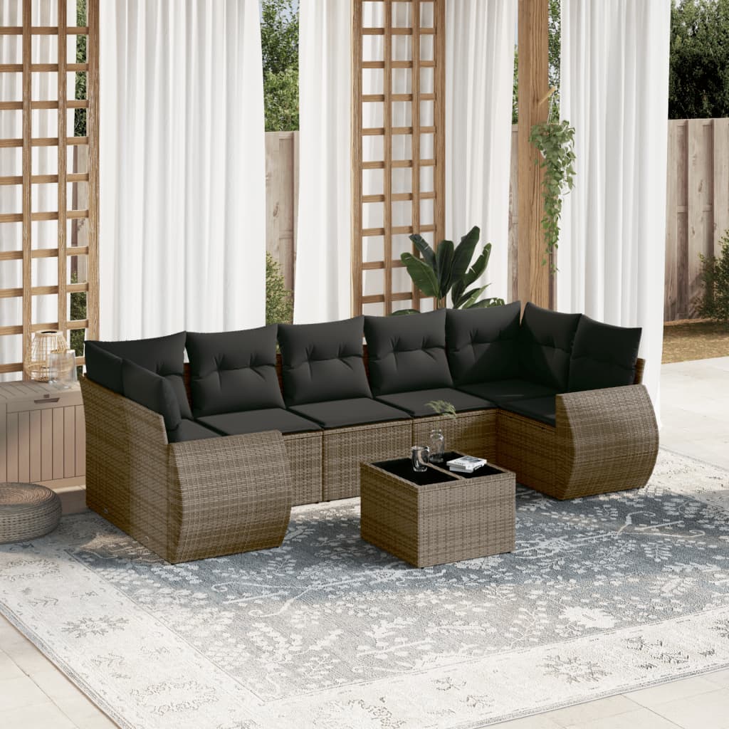 sofasæt til haven 8 dele med hynder polyrattan grå