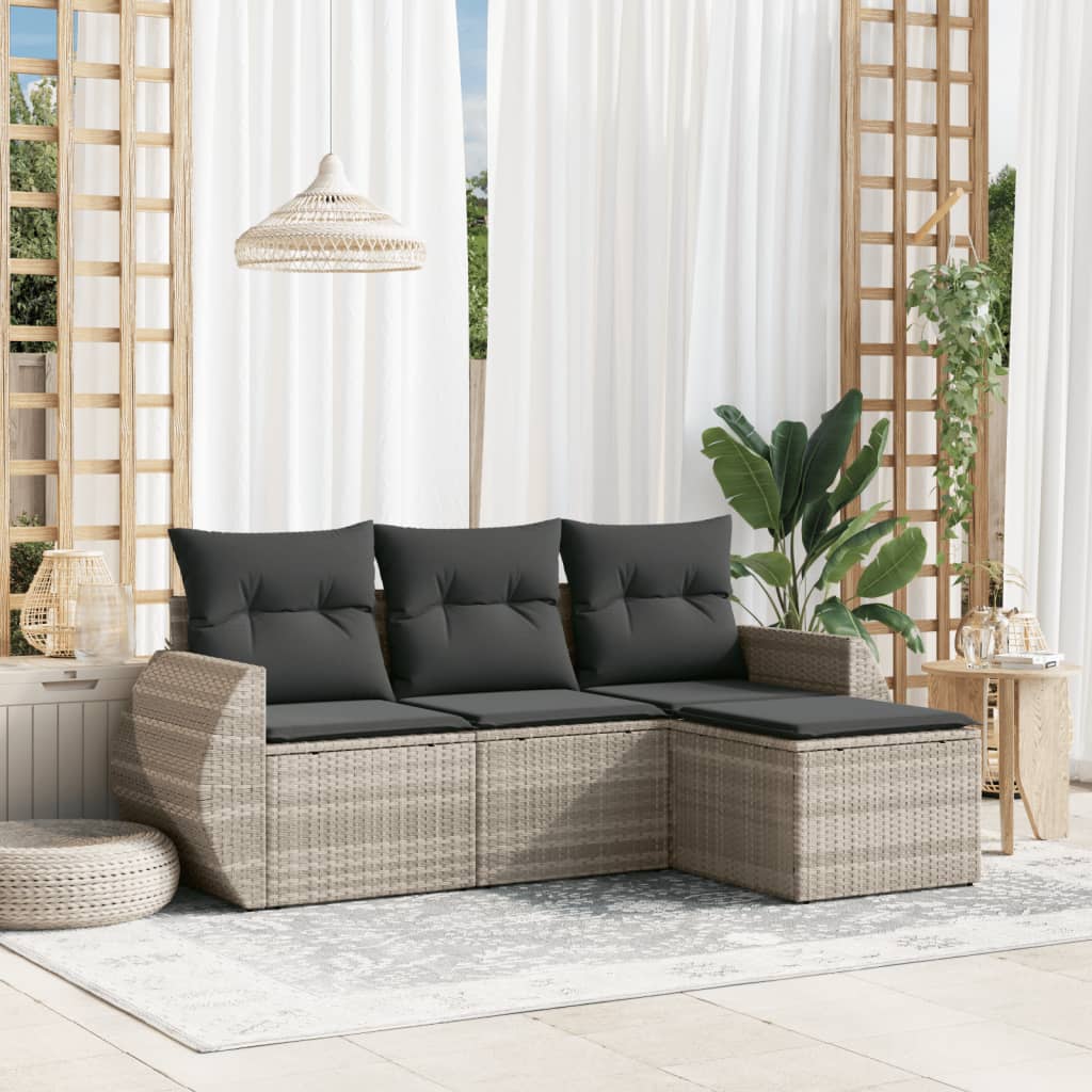 sofasæt til haven 4 dele med hynder polyrattan lysegrå