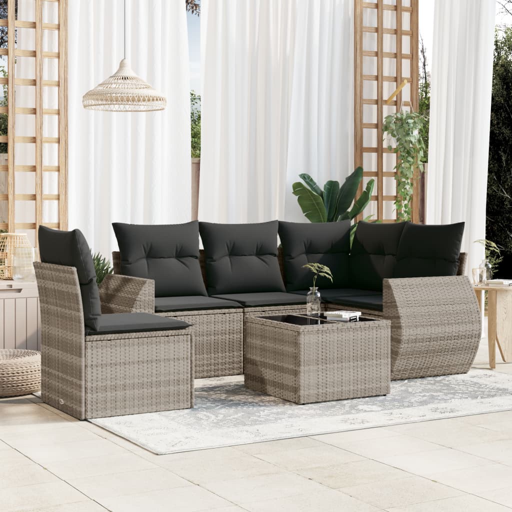 sofasæt til haven 6 dele med hynder polyrattan lysegrå