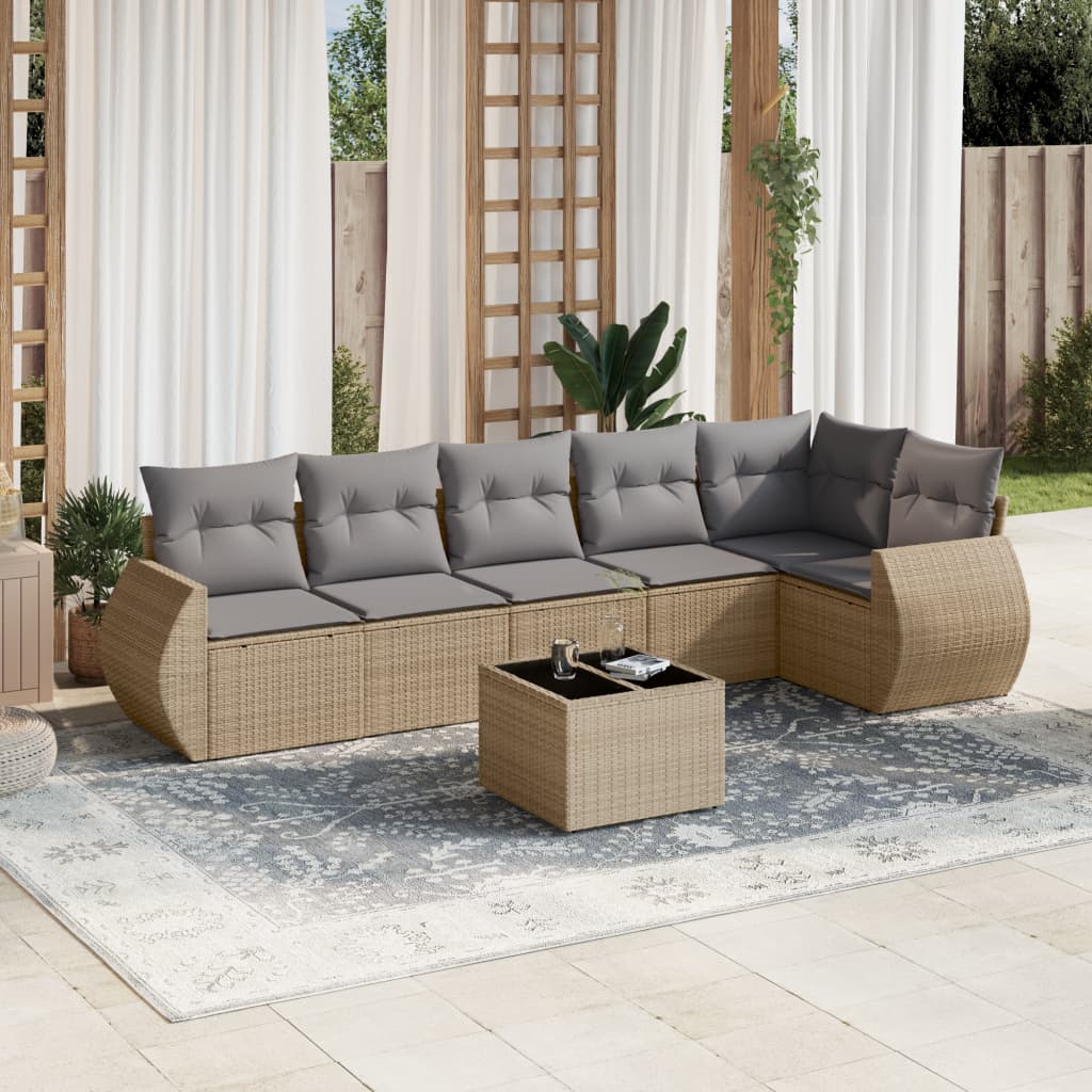 sofasæt til haven 7 dele med hynder polyrattan beige