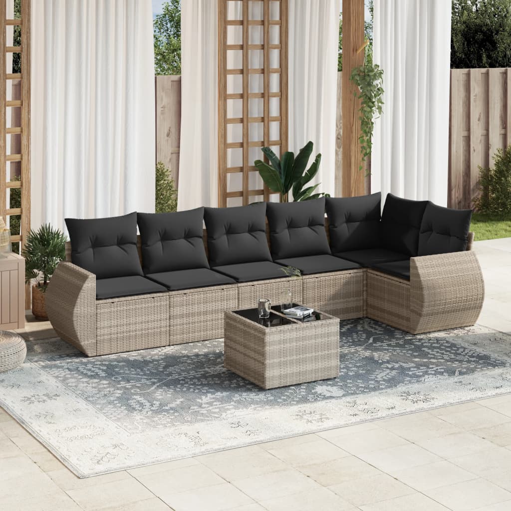 sofasæt til haven 7 dele med hynder polyrattan lysegrå