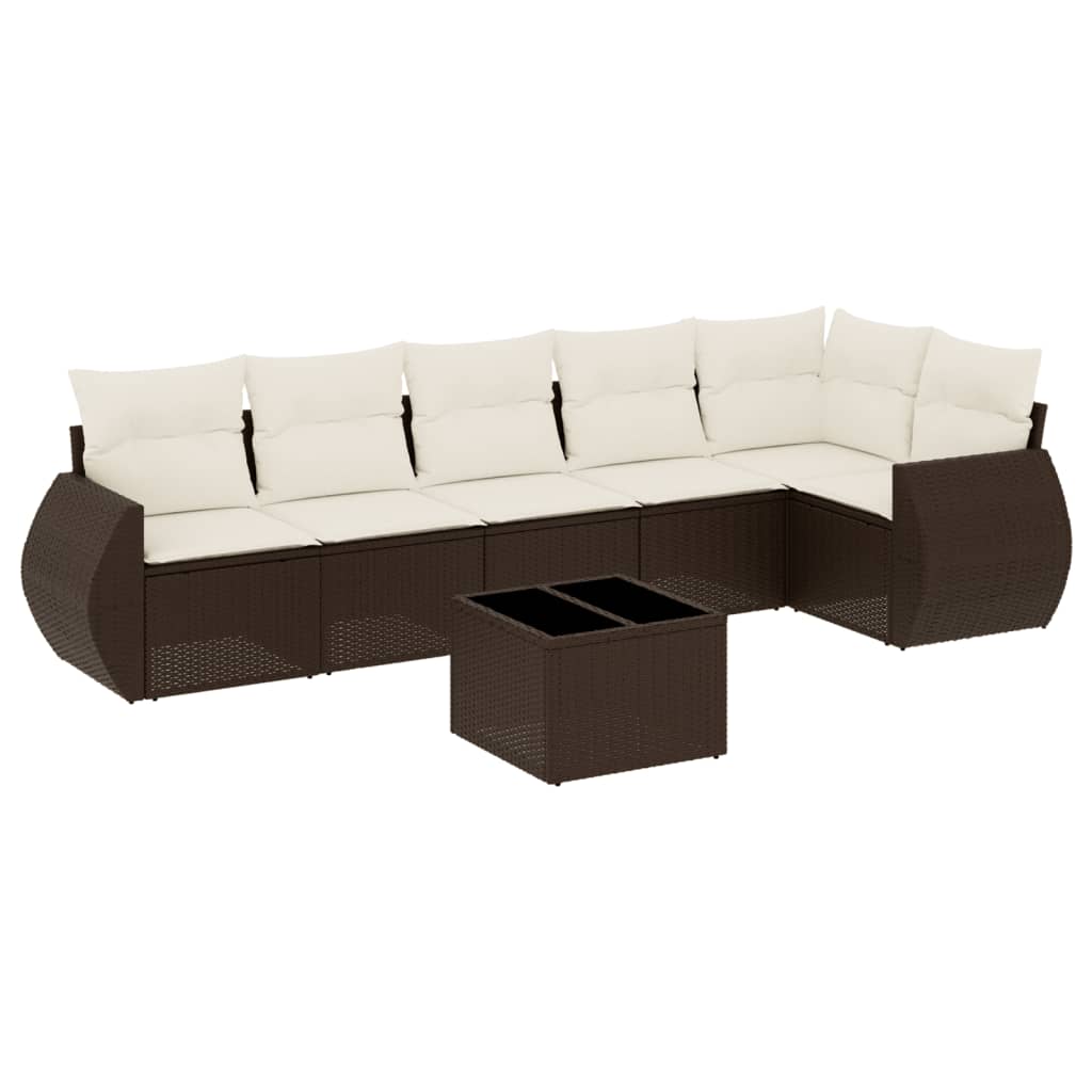 sofasæt til haven 7 dele med hynder polyrattan brun