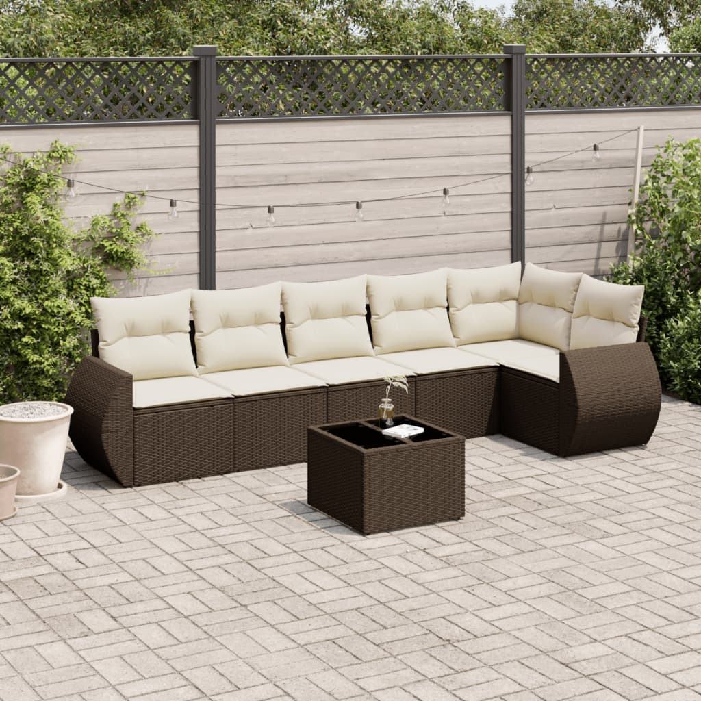 sofasæt til haven 7 dele med hynder polyrattan brun