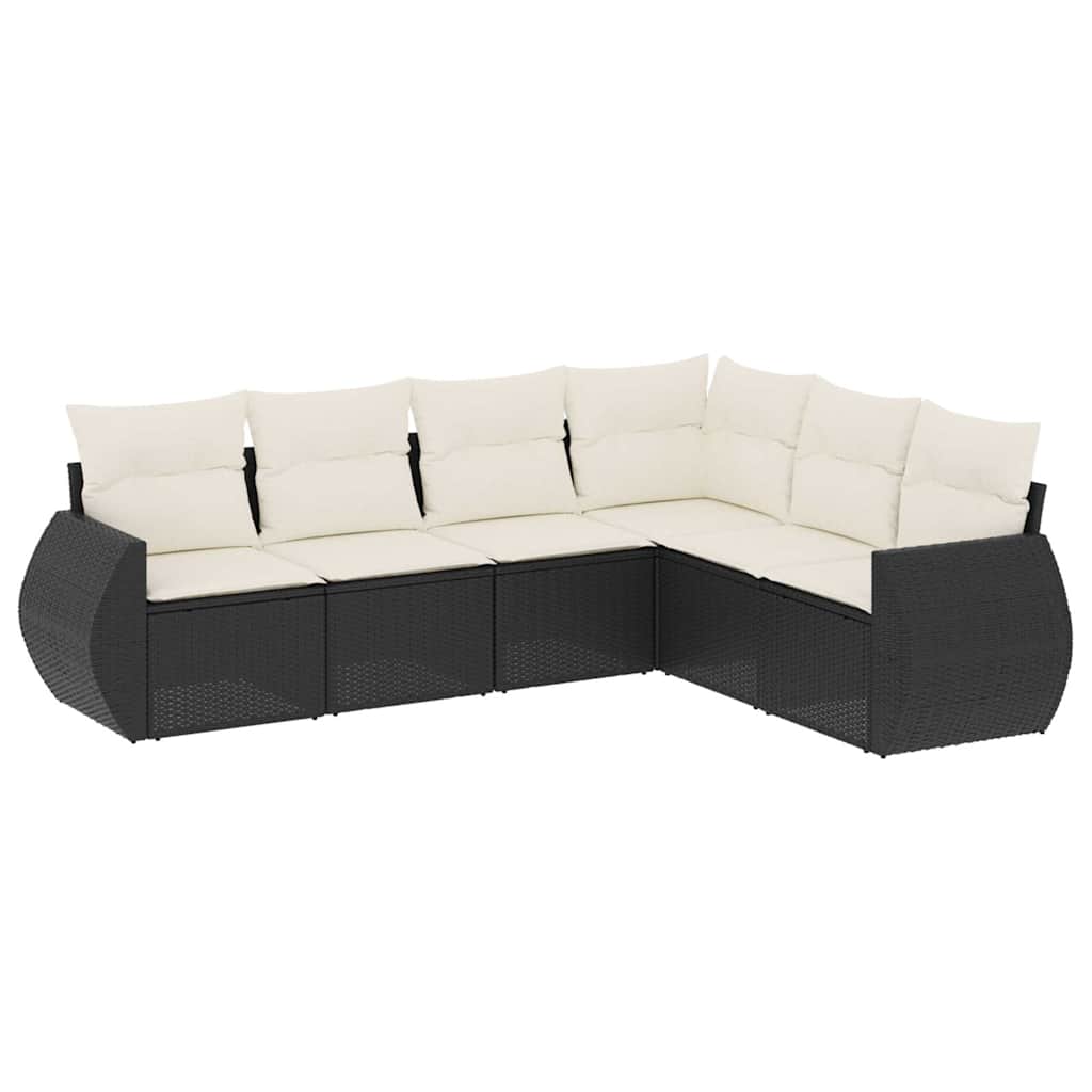 sofasæt til haven 6 dele med hynder polyrattan sort