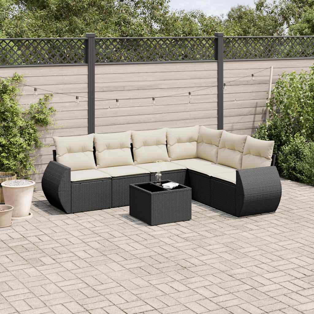 sofasæt til haven 7 dele med hynder polyrattan sort