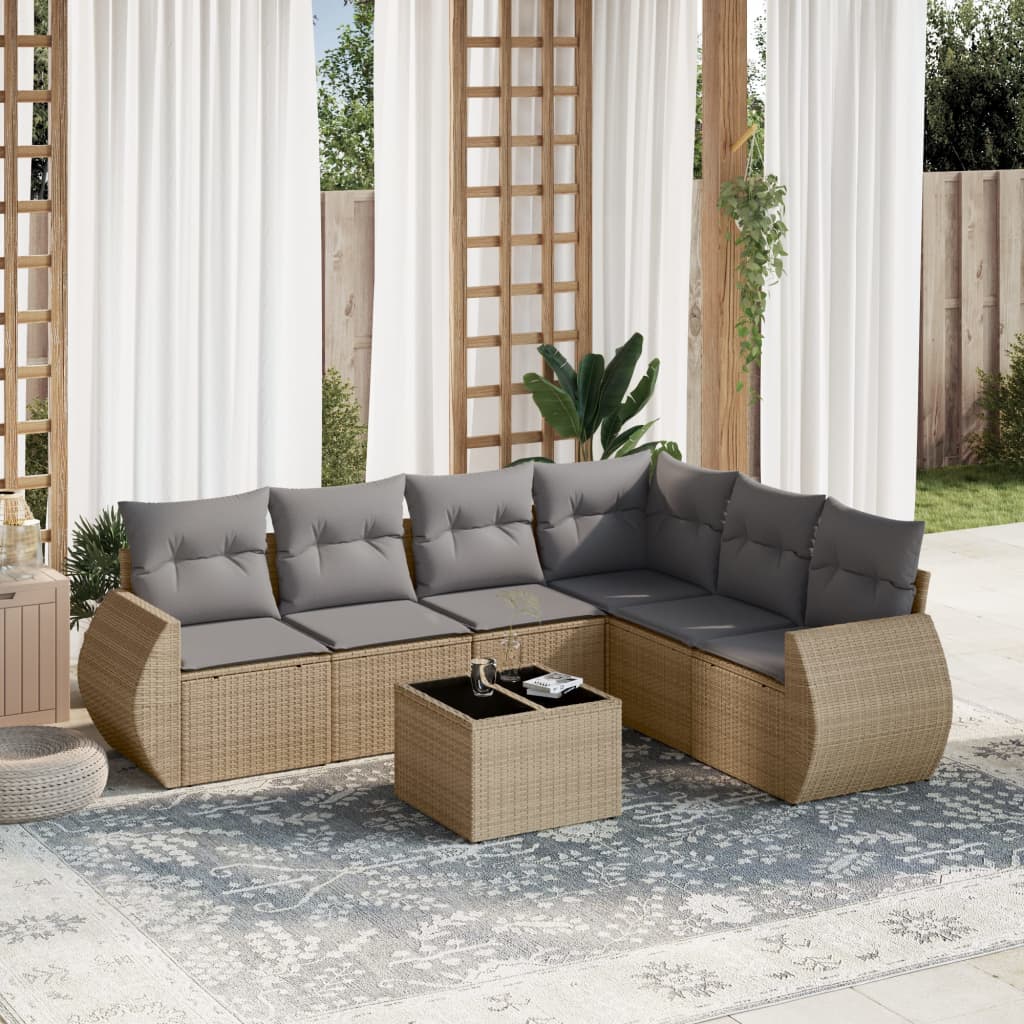 sofasæt til haven 7 dele med hynder polyrattan beige